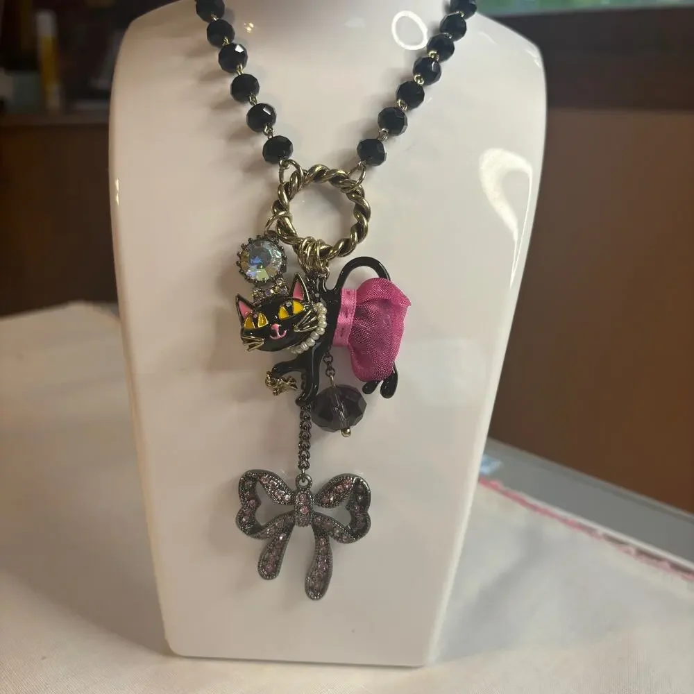 Betsey‎ Johnson Kitty in a TuTu Lariat Necklace RARE Embellished Sparkly Glam